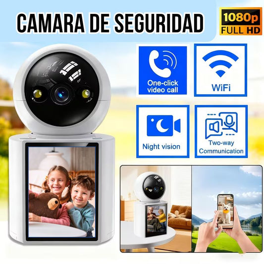 Cámara Inteligente 2K con Videollamada Bidireccional y Pantalla HD – Mantén a Tu Familia Segura 24/7