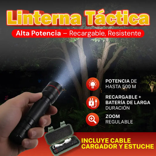 Linterna Táctica XML de Alta Potencia – Recargable, Resistente y Multiuso🔦
