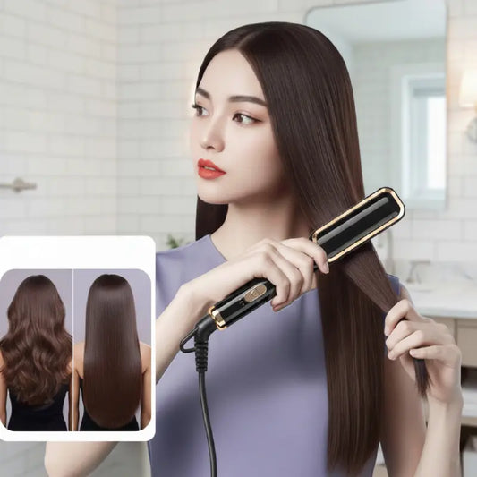 Cepillo Alisador 2 en 1 con Temperatura Ajustable y Protección Anti-Quemaduras